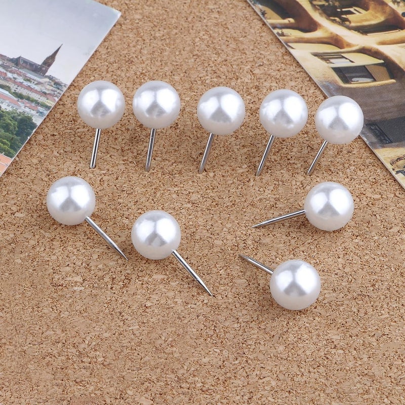 Yalis Push Pins 1/3 Inch Map Tacks 100-Count Large Size Pins Steel Point and Plastic Round Head (Pearl) - Image 5